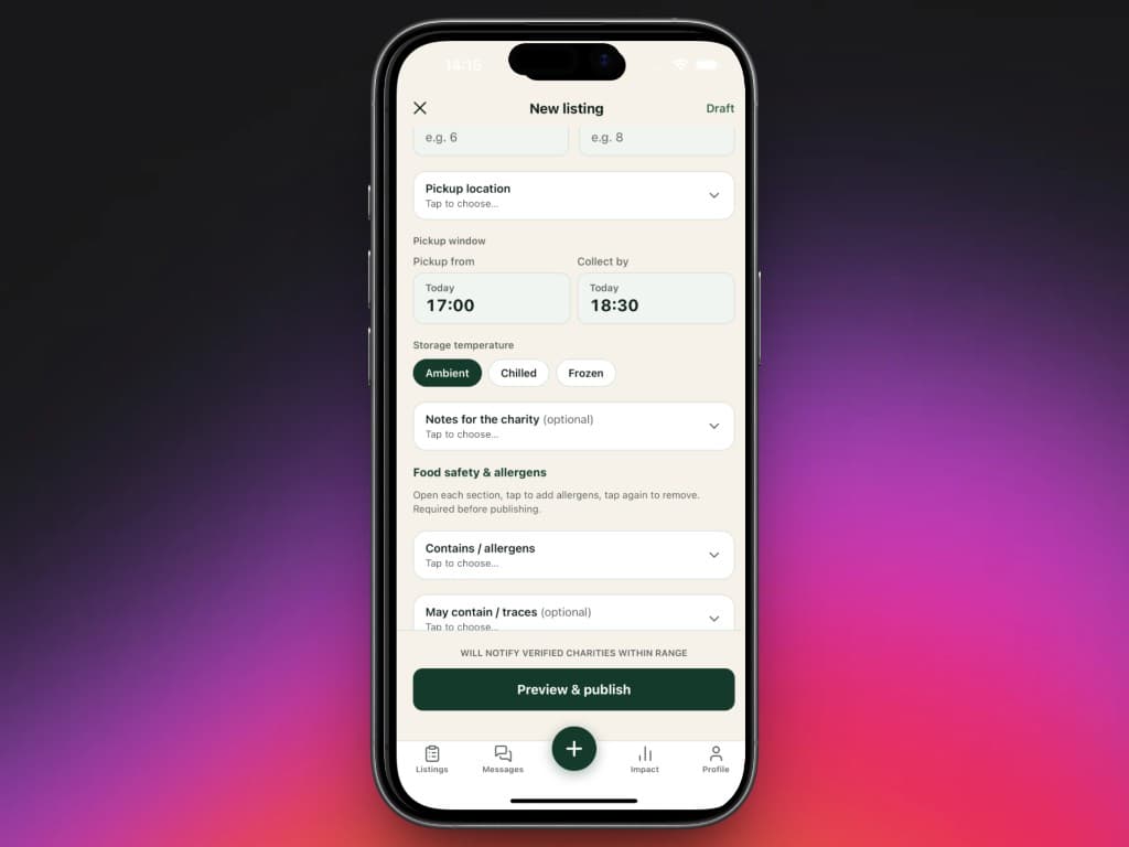 FoodSave Local new listing form